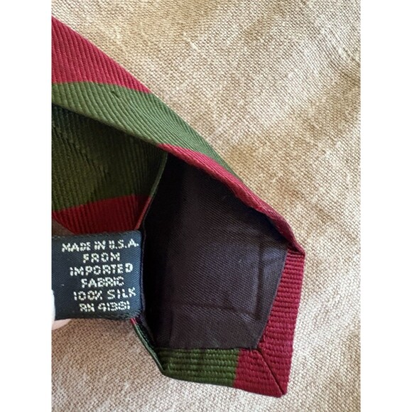 Polo Ralph Lauren Tie Green Maroon/Red Stripe 100% Silk Made in USA By Hand - Picture 6 of 6